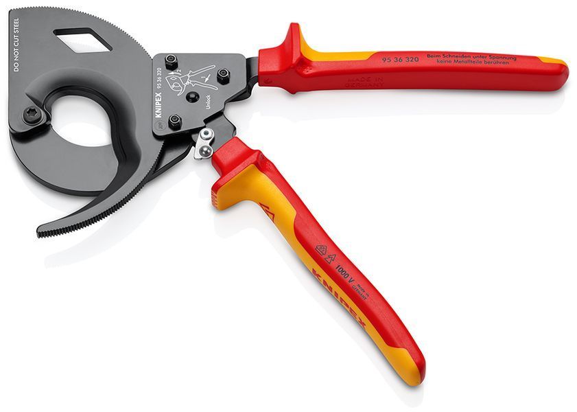 Ножиці для різання кабелів (за принципом тріскачки, 3 &laquo;передачі&raquo;) KNIPEX 95 36 320 95 36 320 фото