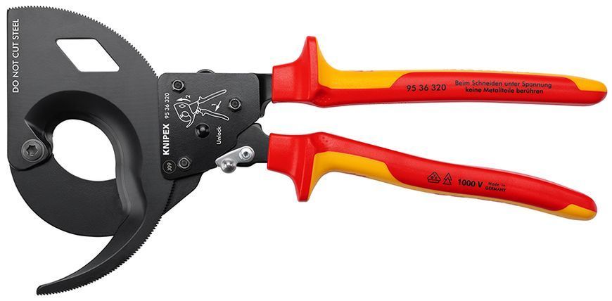 Ножиці для різання кабелів (за принципом тріскачки, 3 &laquo;передачі&raquo;) KNIPEX 95 36 320 95 36 320 фото