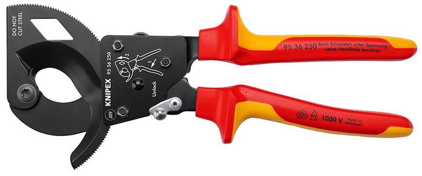 Ножиці для різання кабелів за принципом тріскачки KNIPEX 95 36 250 95 36 250 фото